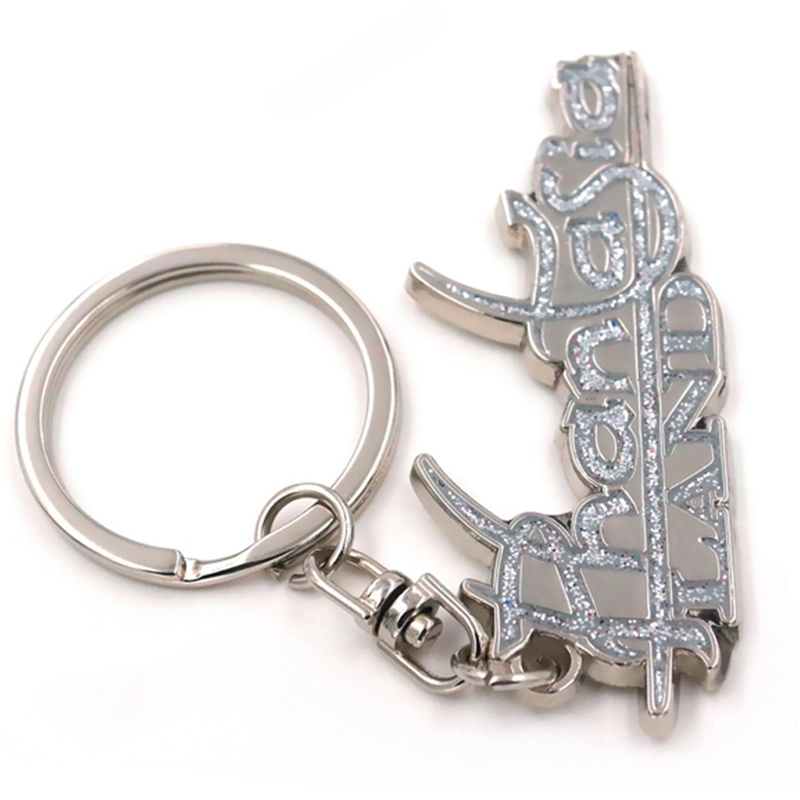 Glitter brand logo metal keychain maker factory