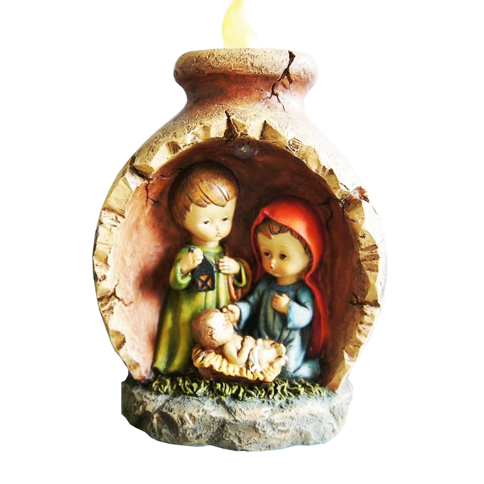 LED Light Cute Mini Holly Family Nativity Figurine Baby Jesus Birth Country Decoration Ornament Gift