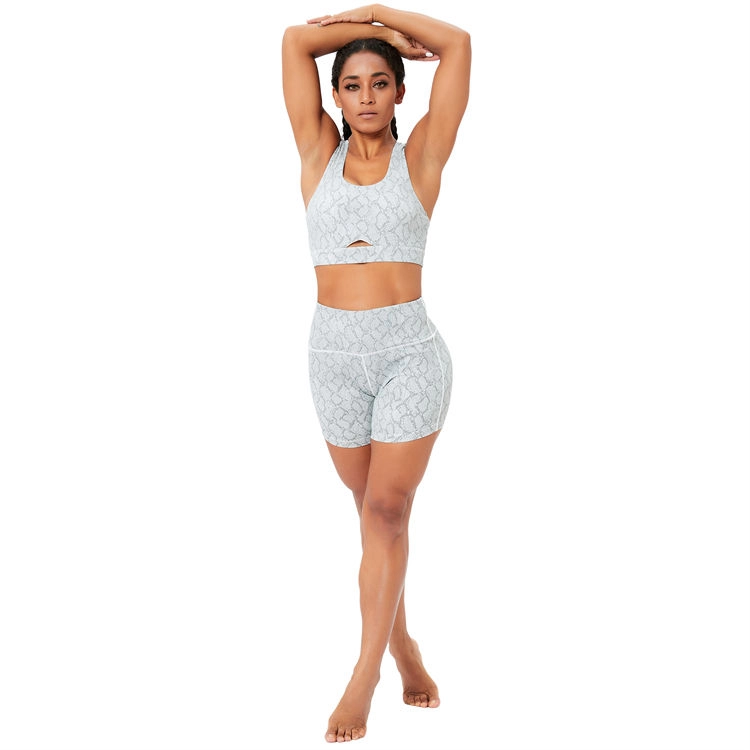 snakeskin print yoga shorts set