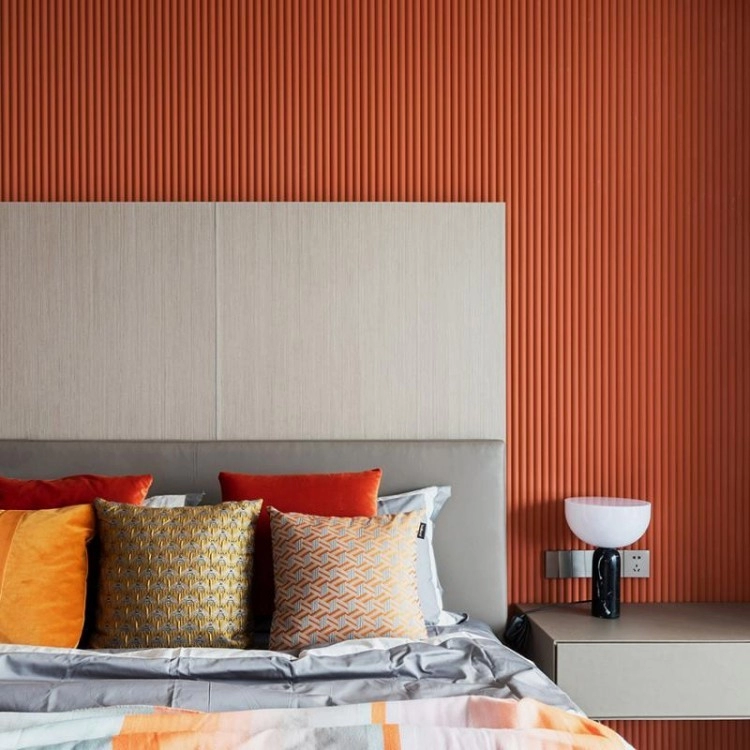 Light Orange Half Round Wave Interior PVC Film Bamboo Fiber Wall Panel