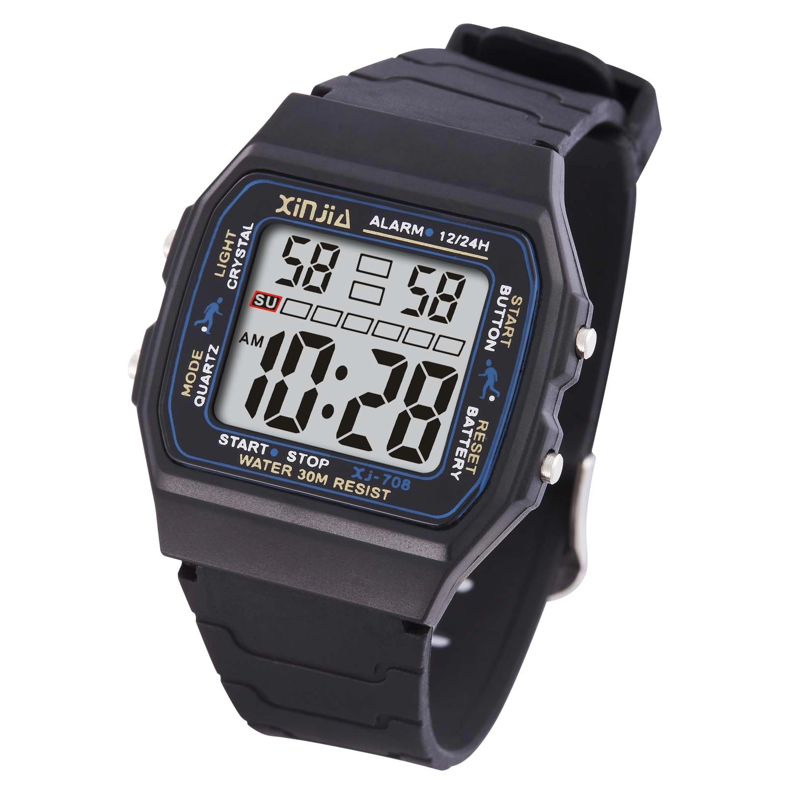 Polygonal Black Digital Water Resistant Wrist Watch