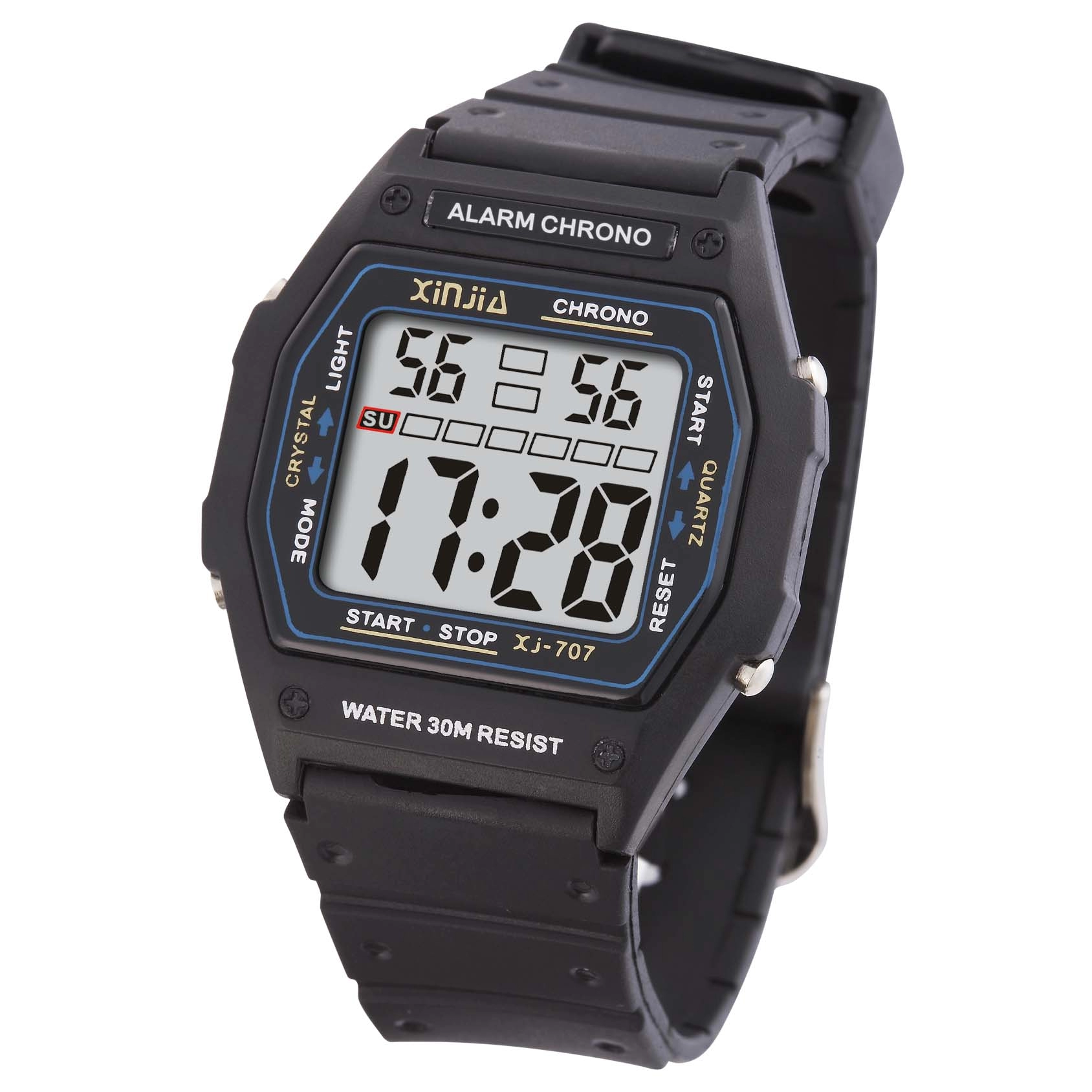 Octagonal Black Digital Water Resistant Wrist Watch