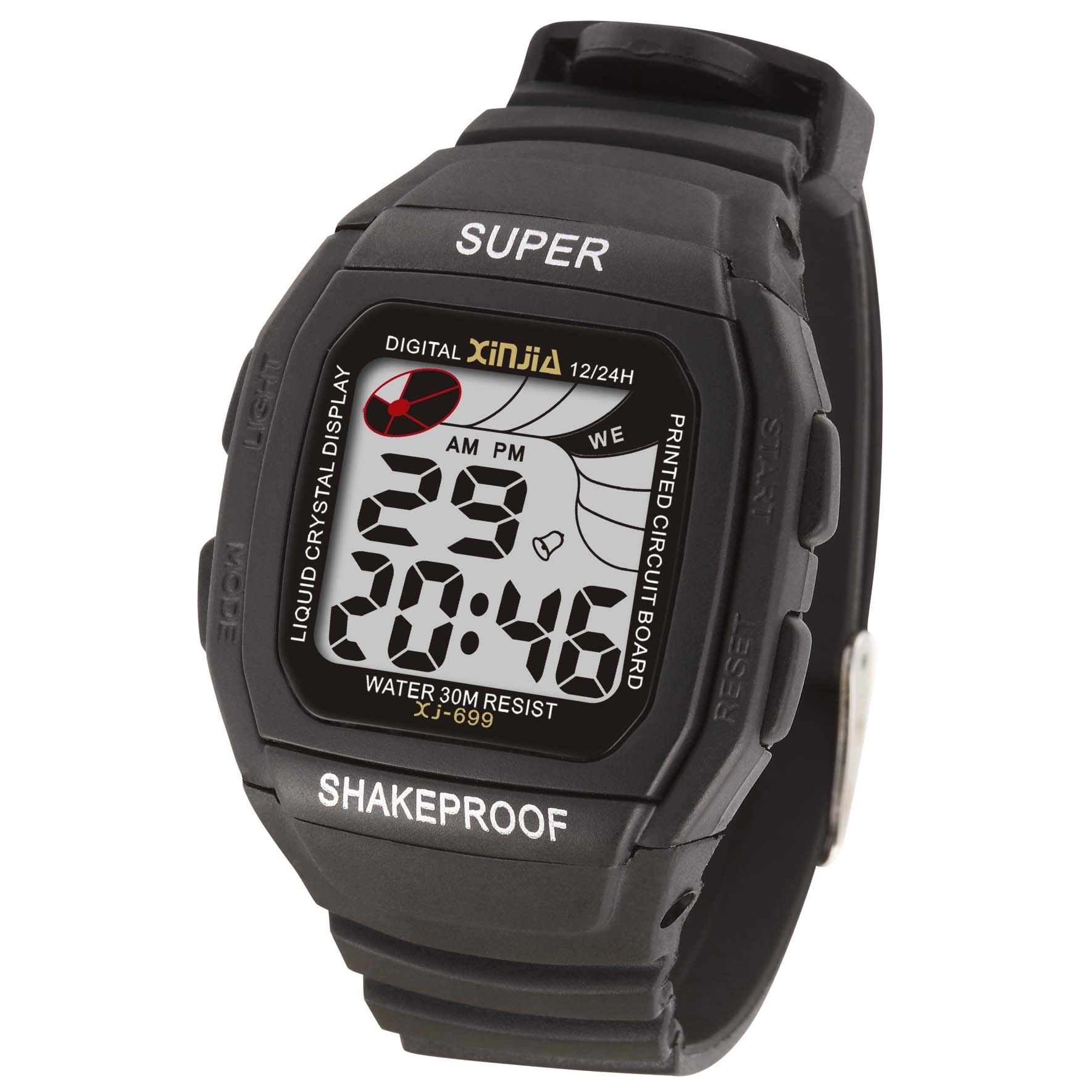 Black Square Shakeproof Waterproof Digital Wristwatch