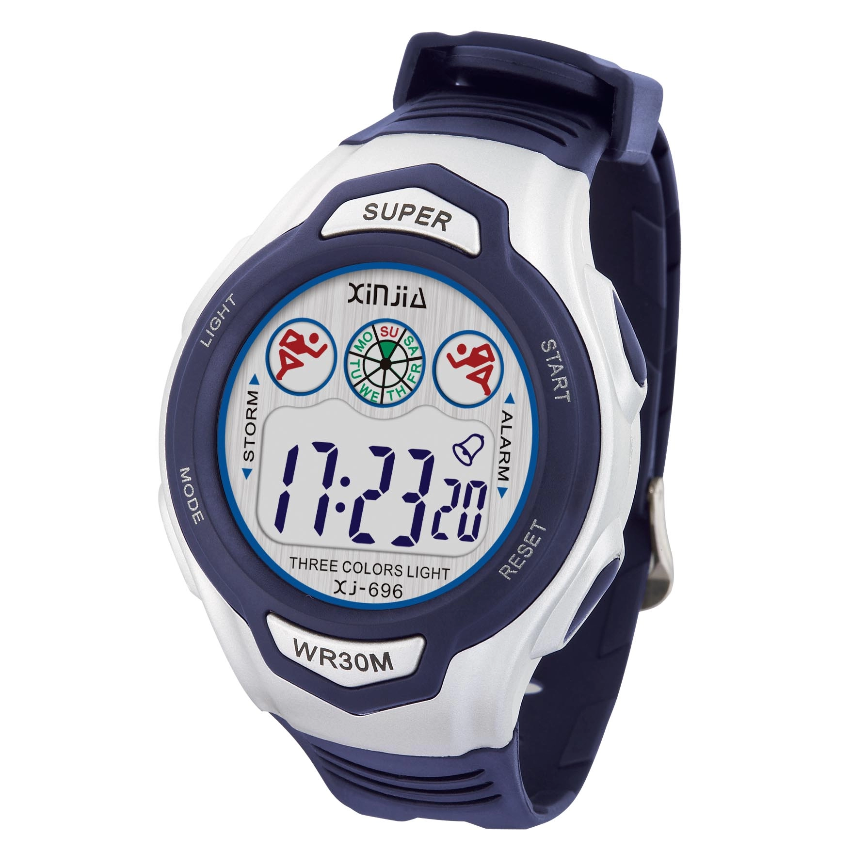 Super Series Three-Color Light Digital Water Resistant Wrist Watch