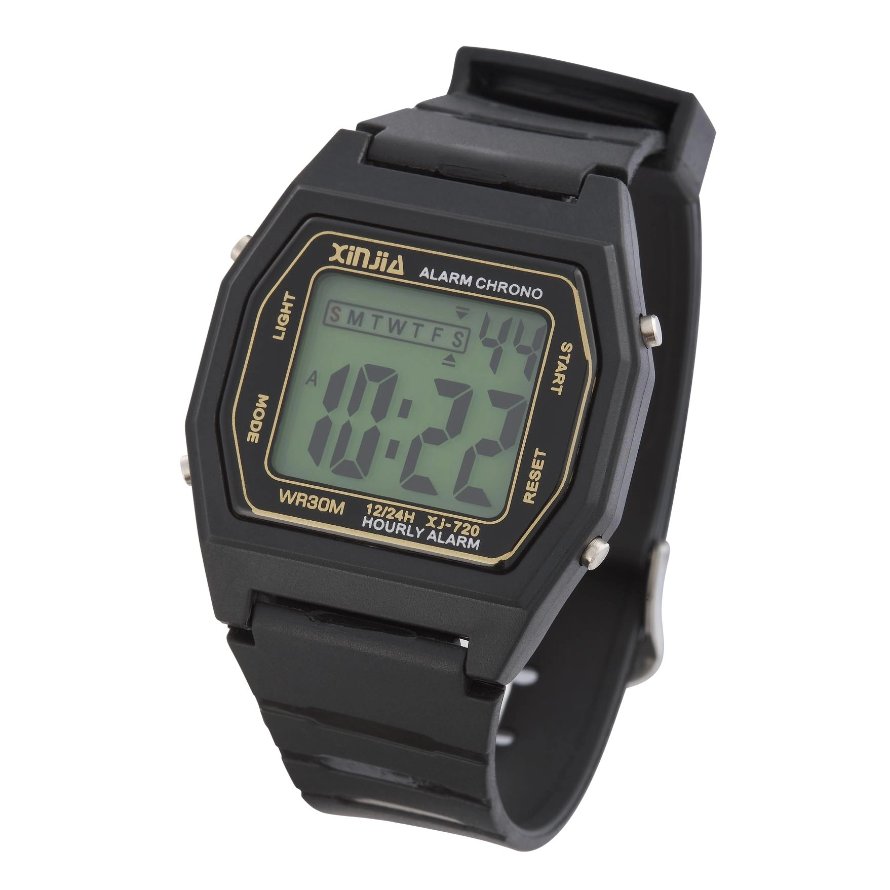 Black With Golden Outline Digital Water Resistant Wrist Watch