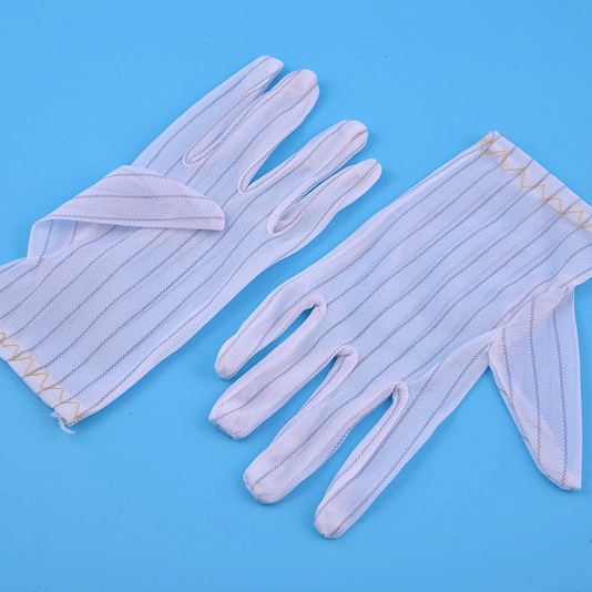 White Stripe Polyester Antistatic ESD Safety Gloves