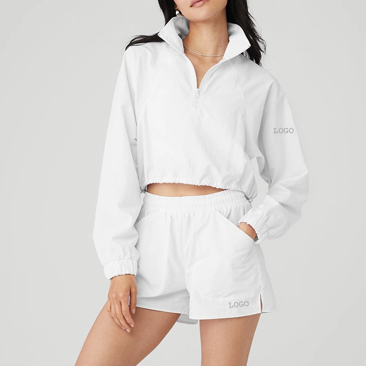 Cropped 1/4 Zip Pullover and Shorts Set