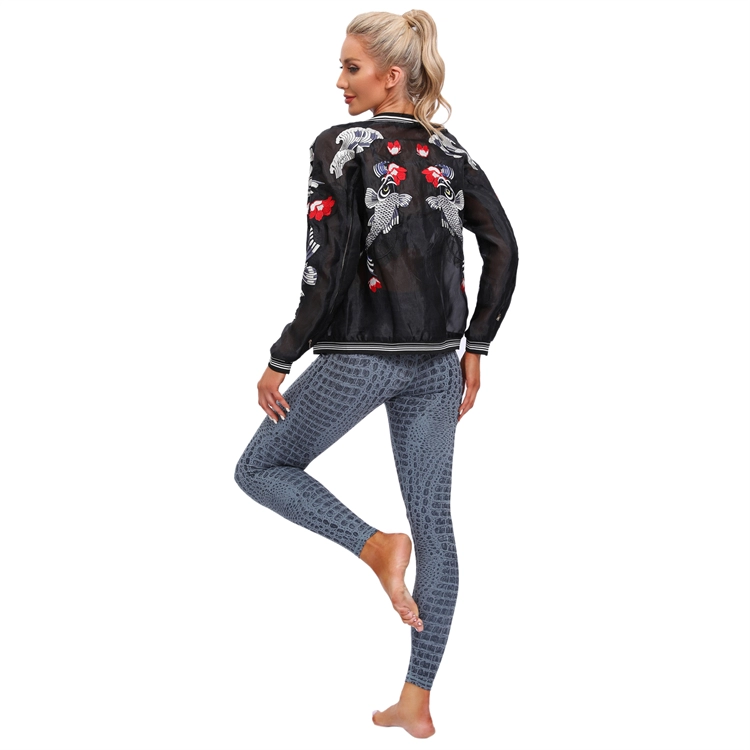 Women'S Casual Embroidered Bomber Jacket