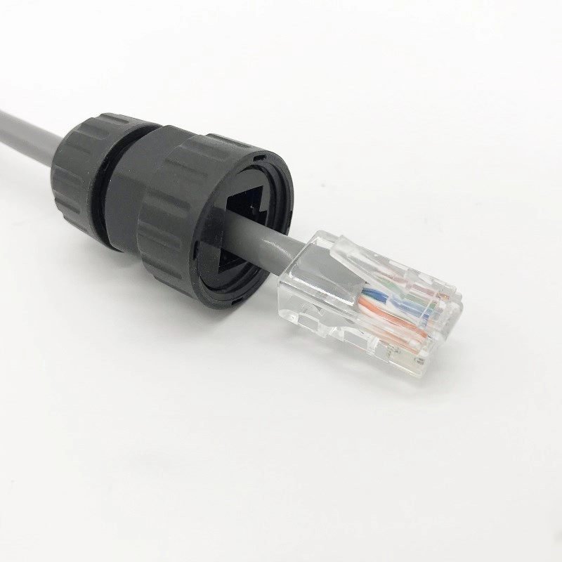 Waterproof M19 Connector Panel Mount to RJ45 Adapter Cable