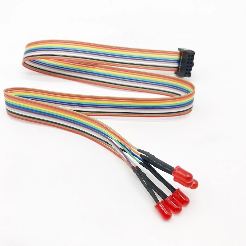 12P Rainbow IDC Flat Cable Soldering with 5mm LED Bulbs