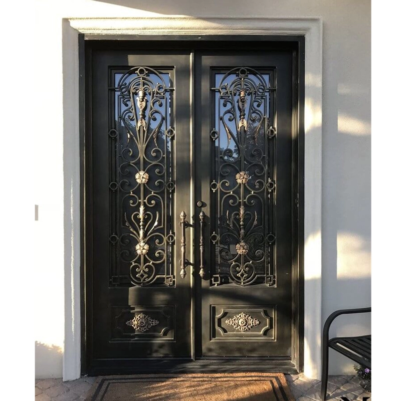 LD-ED16 iron wrought double doors steel entry door