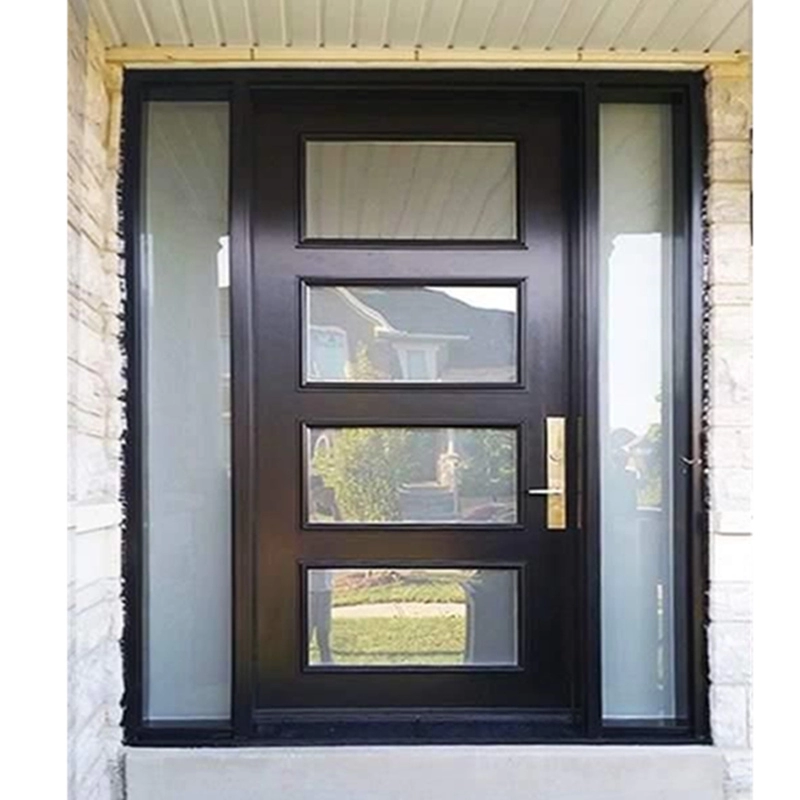 LD-ED14 Glass Wooden door Modern Design entry Doors with Sidelights