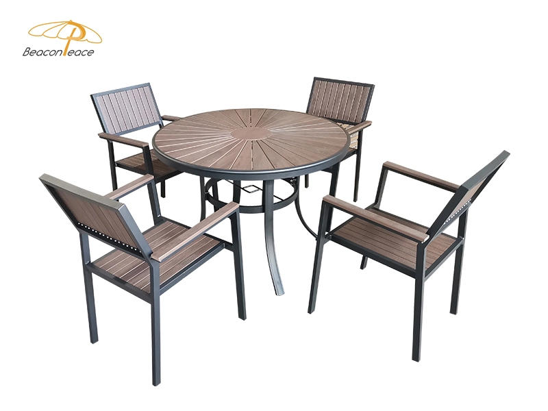Outdoor Aluminium Plastic Wood Dining Set Rectangular Table