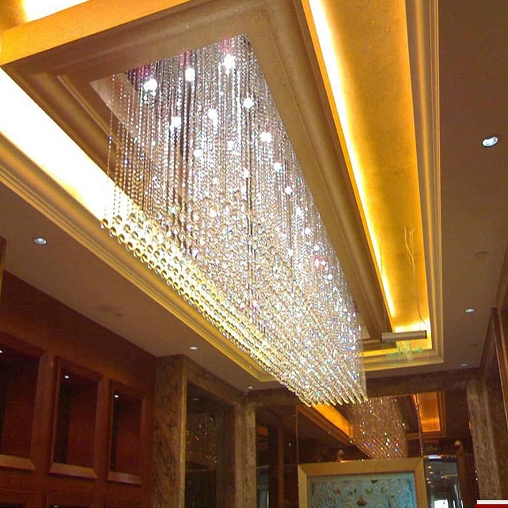 Narrow long modern crystal rectangle chandelier