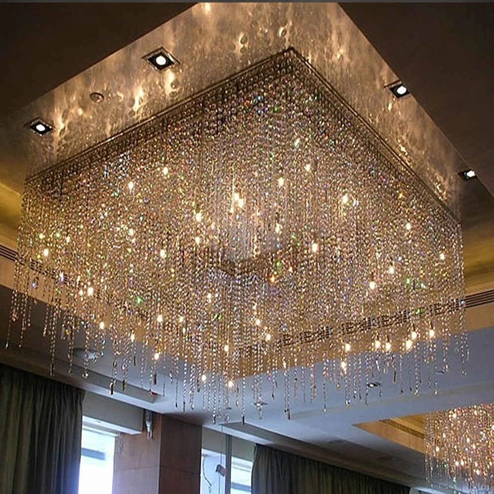 Square chrome crystal chain chandelier for living room