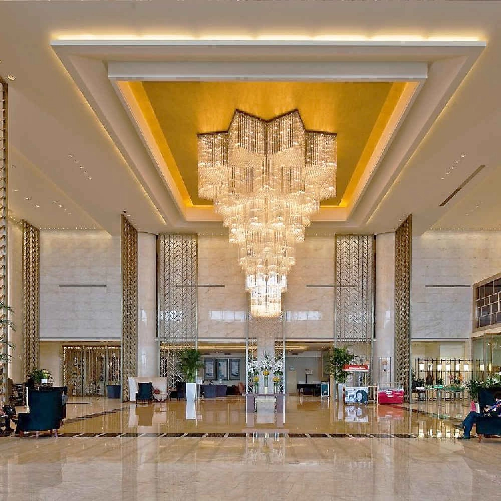 Hotel lobby hexagon mounted crystal chandelier