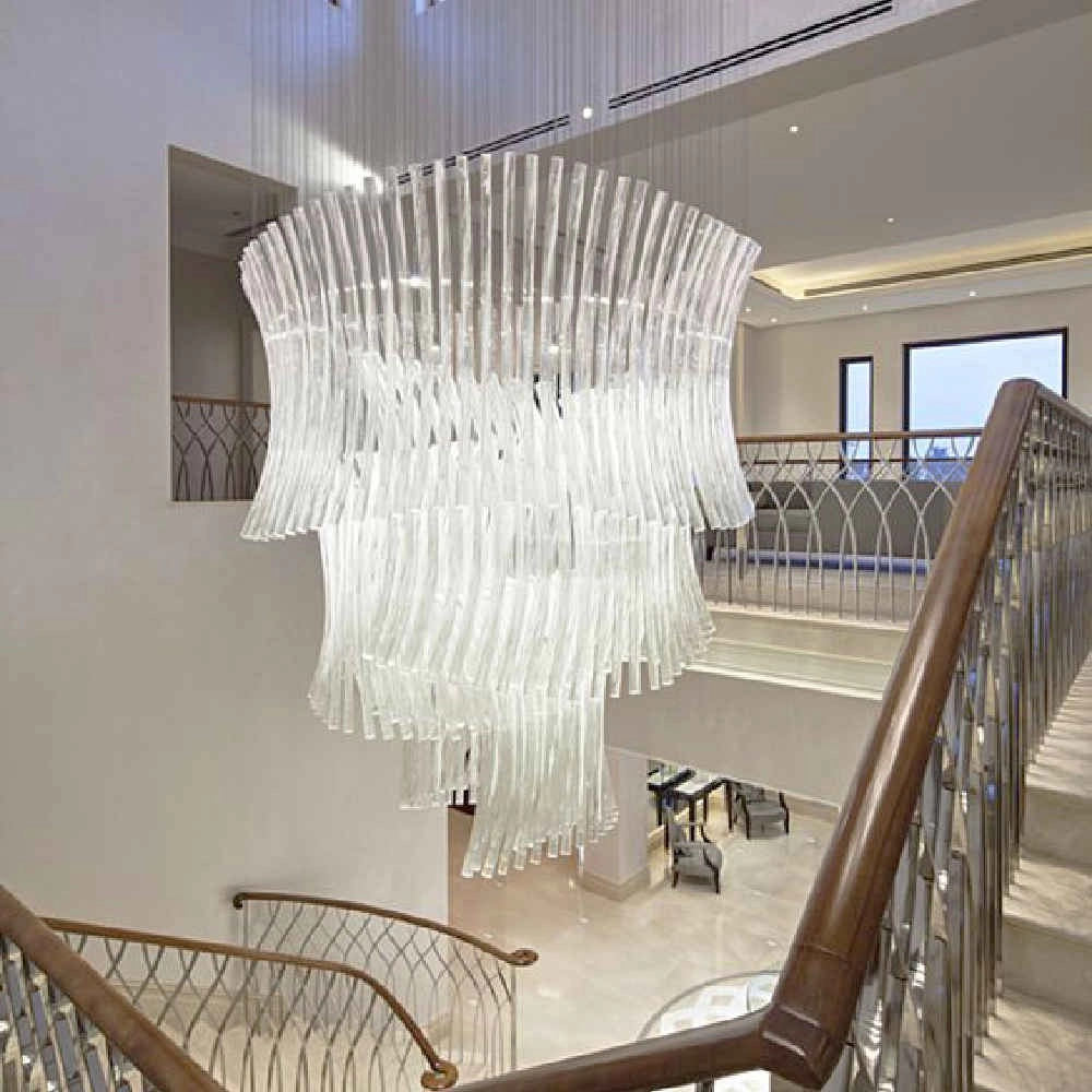 Long wave glass tube chandelier for stairwell