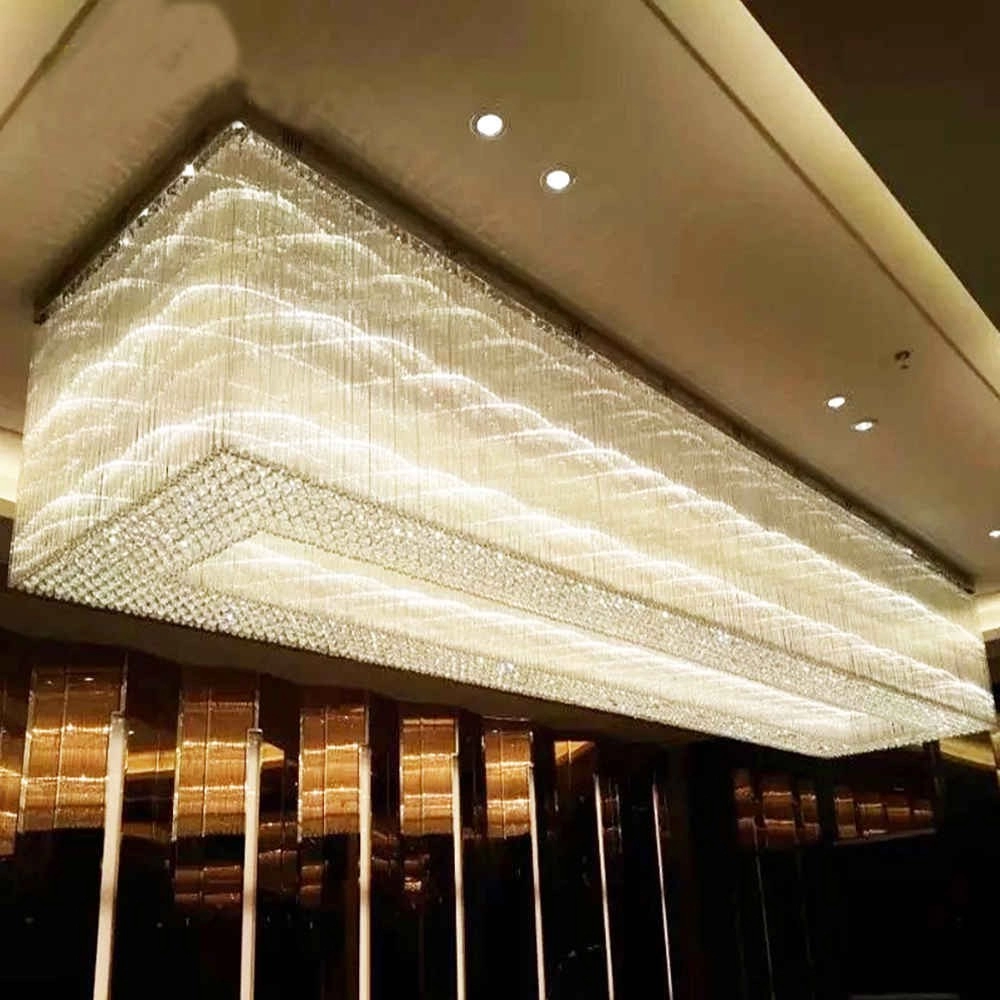 Rectangular crystal rods ceiling mounted chandelier
