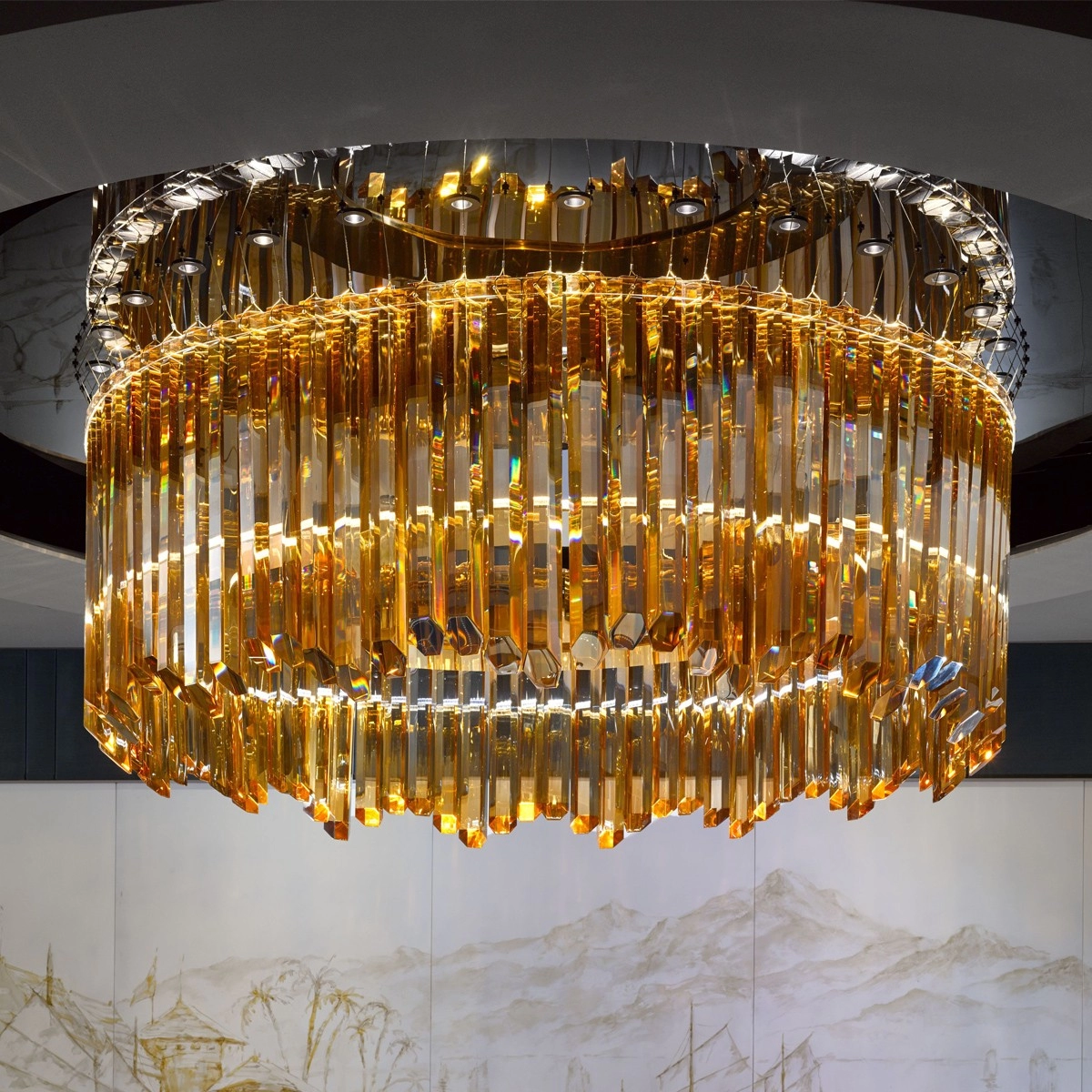 Round amber murano glass chandelier