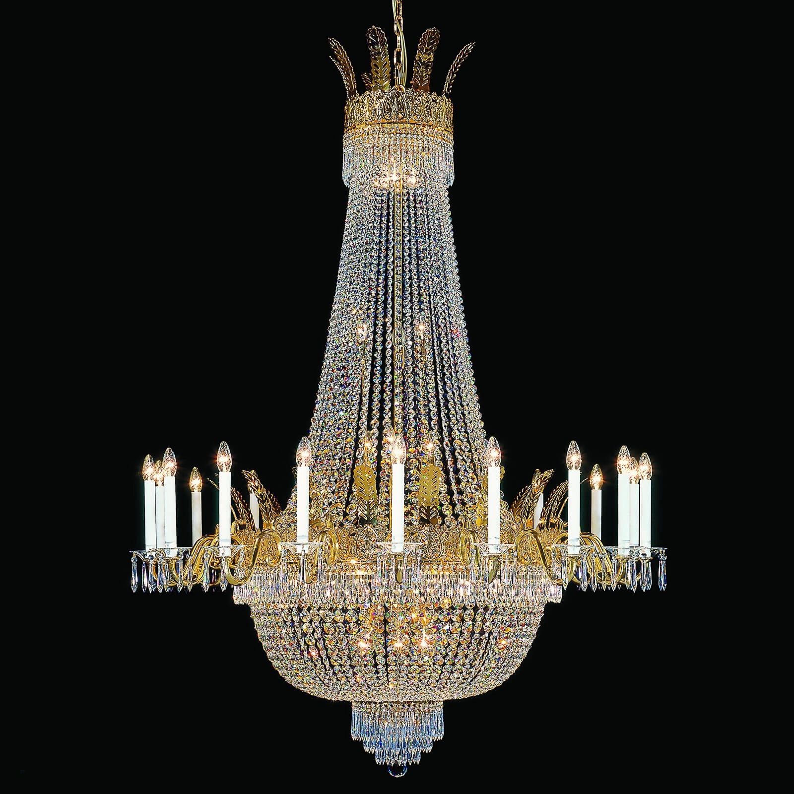 Big empire crystal chandeliers with long candles