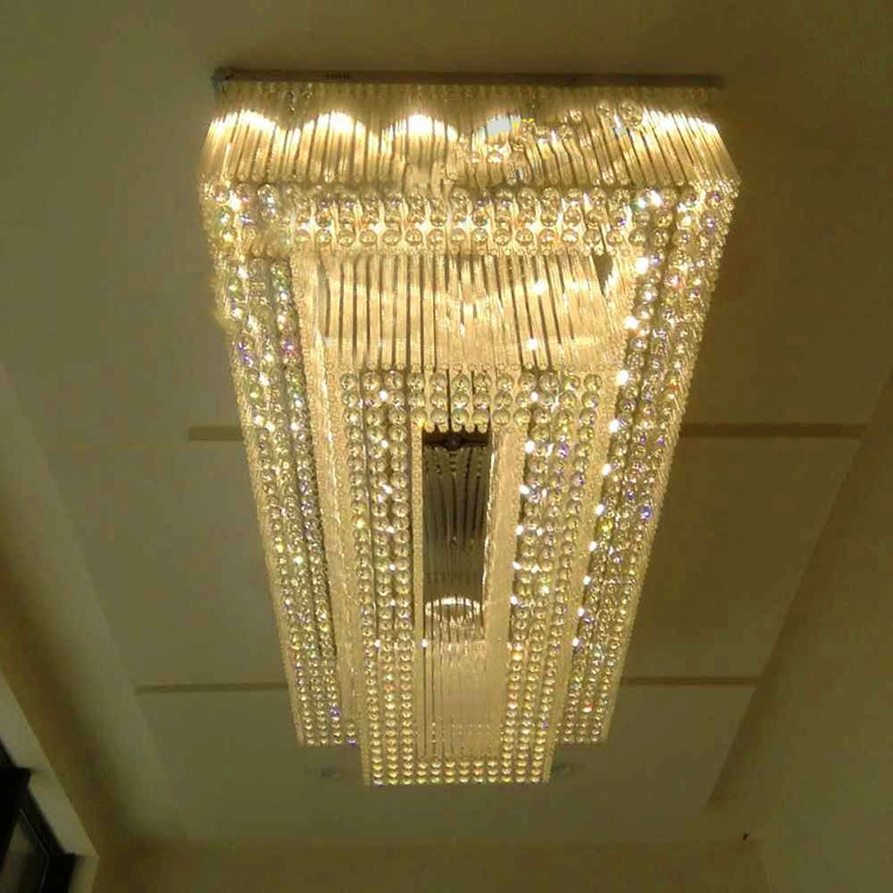 Large crystal  flush mount chandelier for hotel lobby