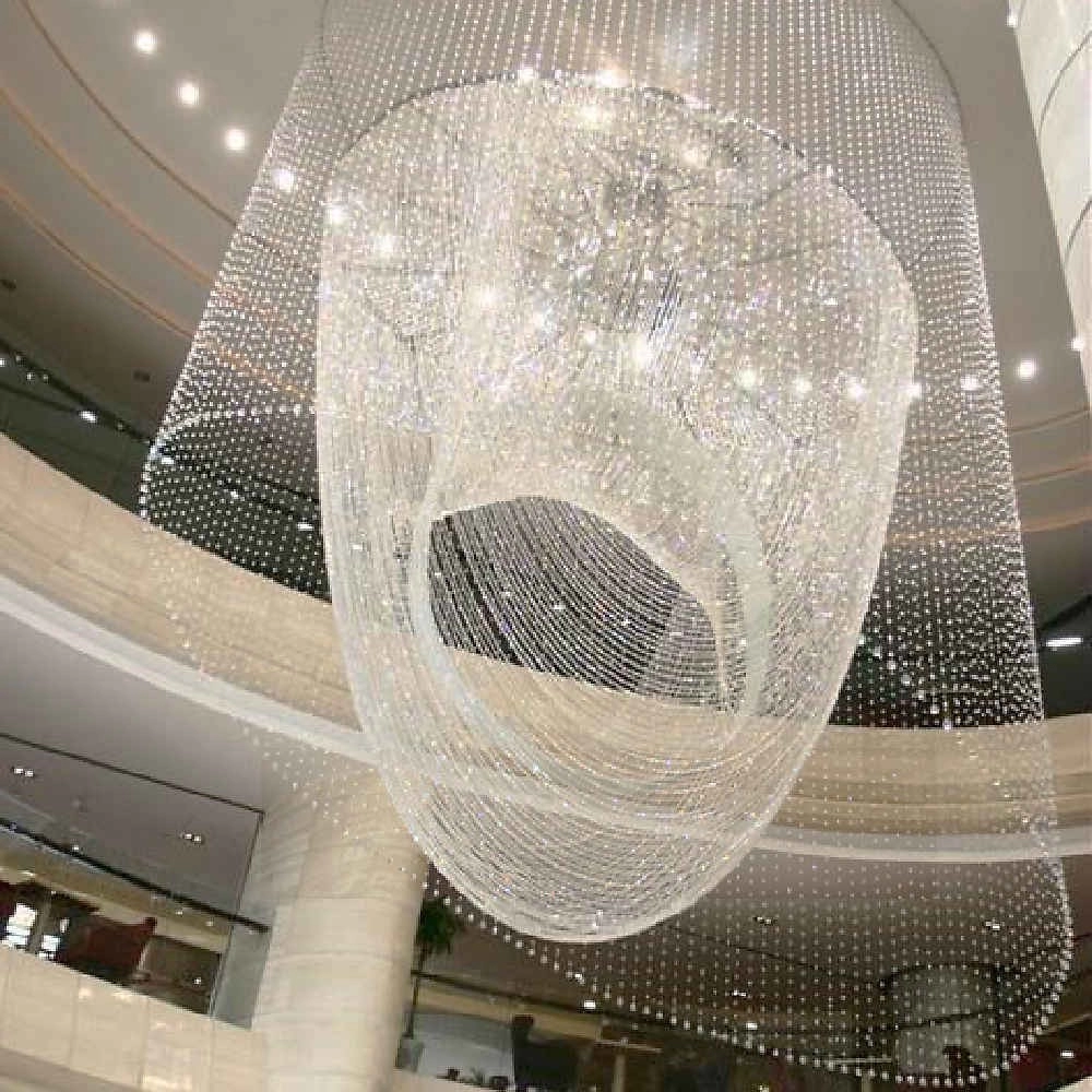 Large crystal chain chandelier for hollow space