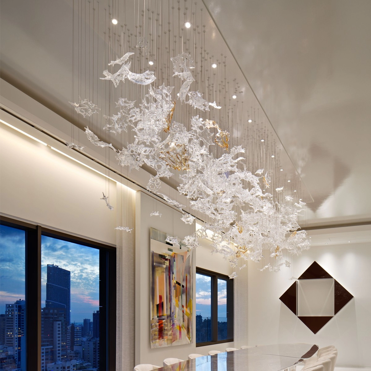 Glass leaves chandelier for modern dinning table