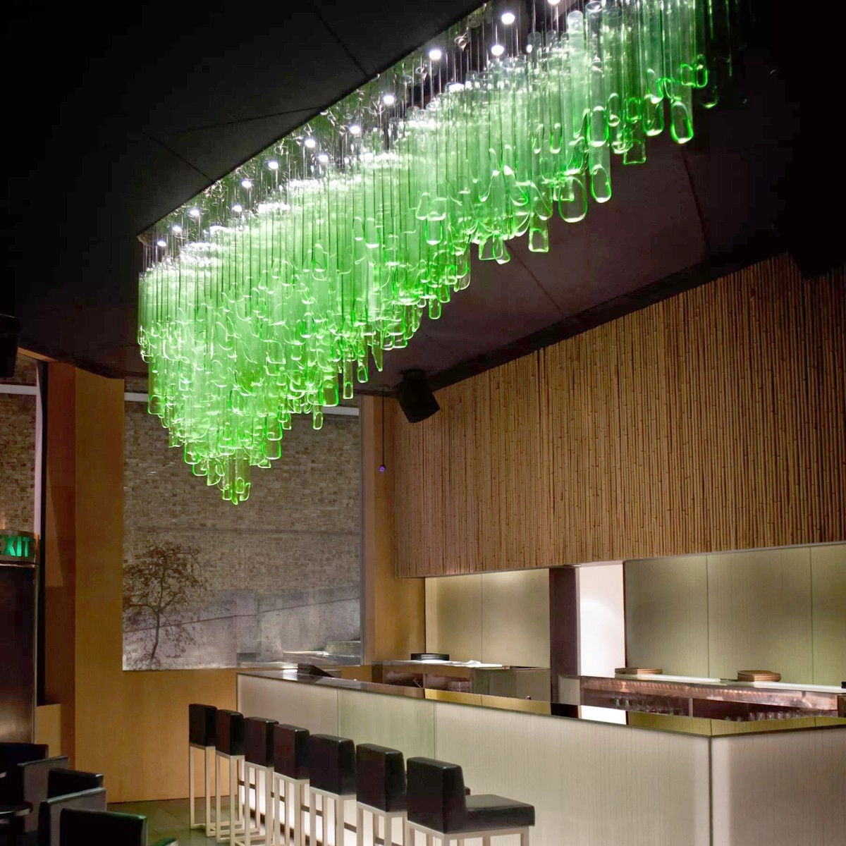 Green glass tube blown glass chandelier
