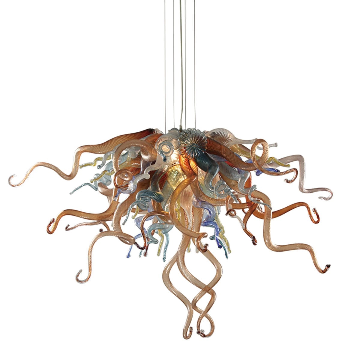 Copper blue mixed glass chandelier for living room