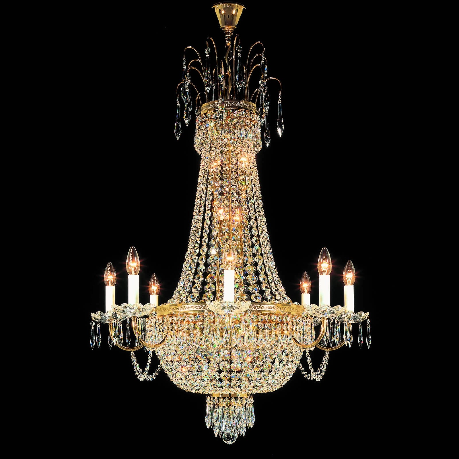 Small empire crystal chandeliers with long candles