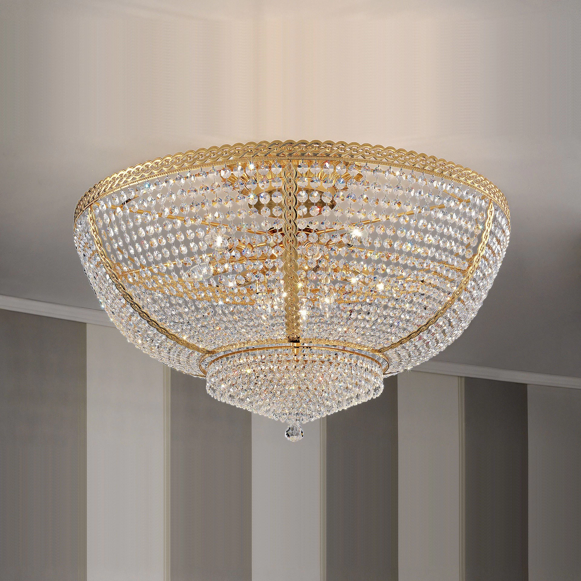 39" flush mount crystal basket chandelier