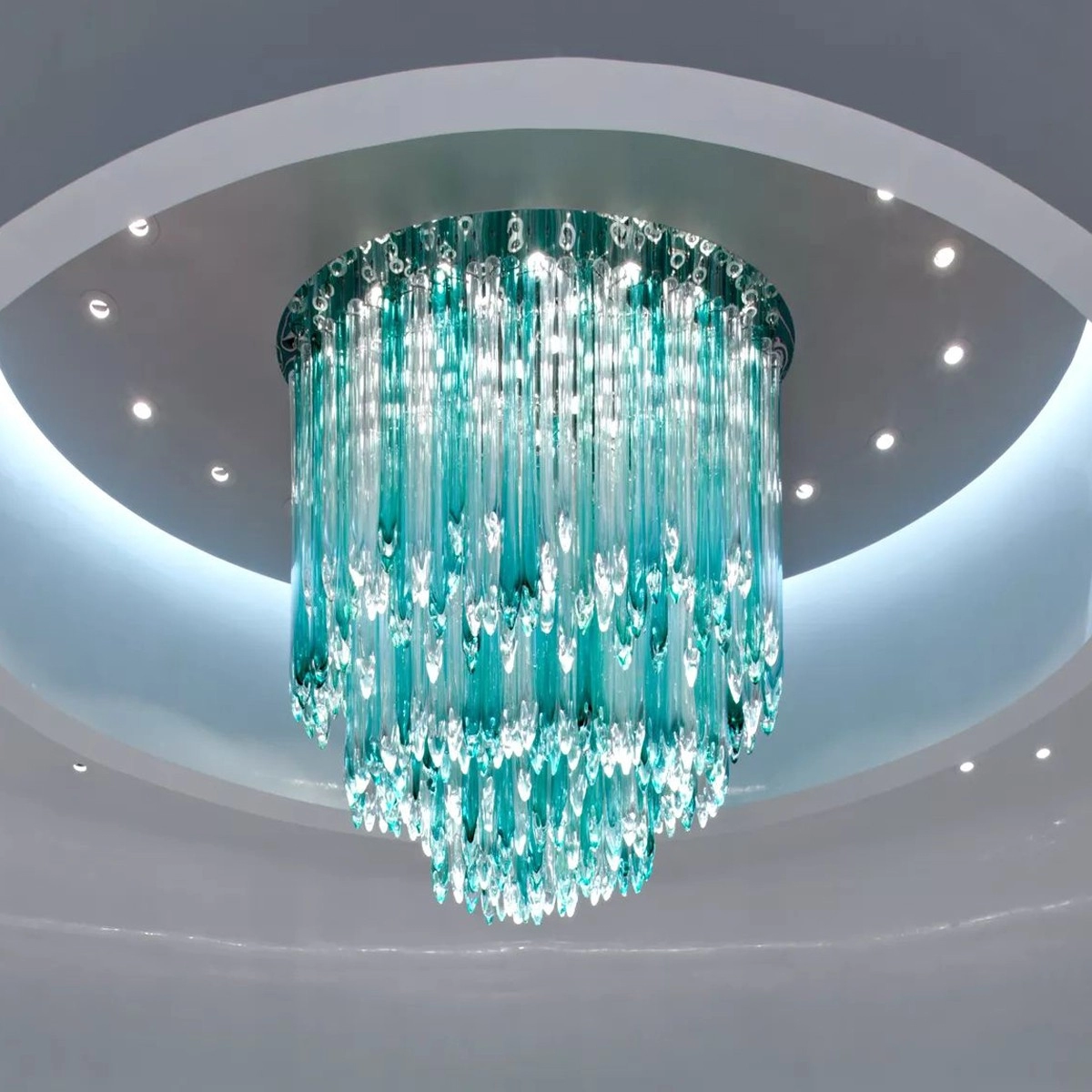Cyan glass drop crystal chandelier