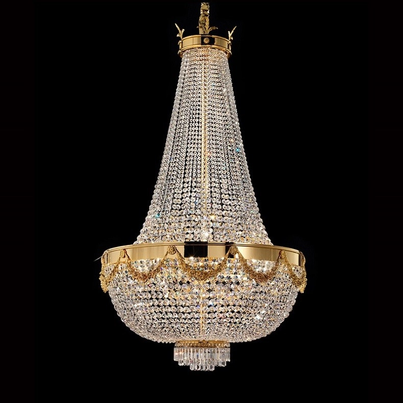 Luxury brass empire crystal chandelier for hotel dinning