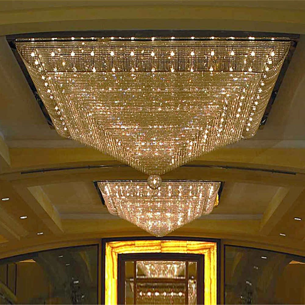 Multied layers crystal flush mount rectangular chandelier