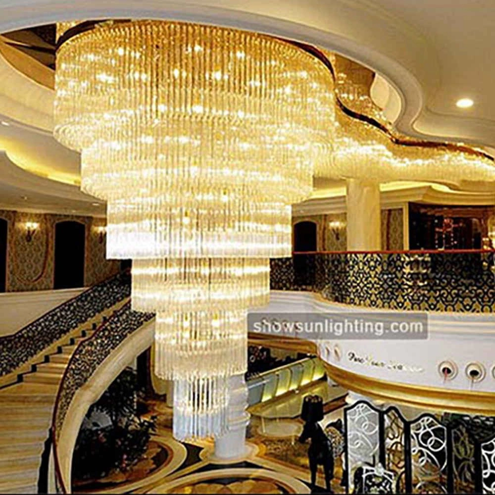 6 layers crystal large round mounted chandelier