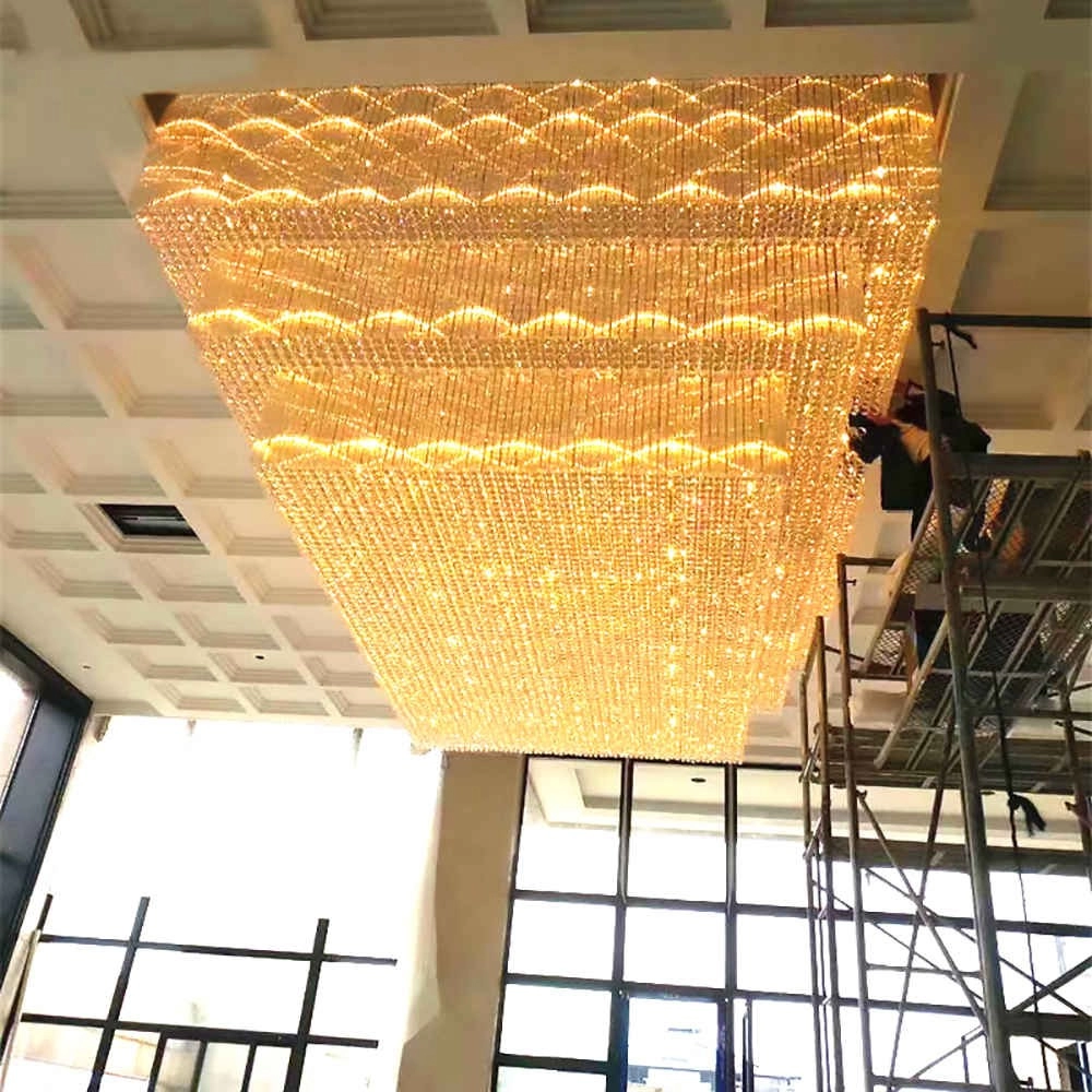 Three layers rectangle crystal mounted chandelier