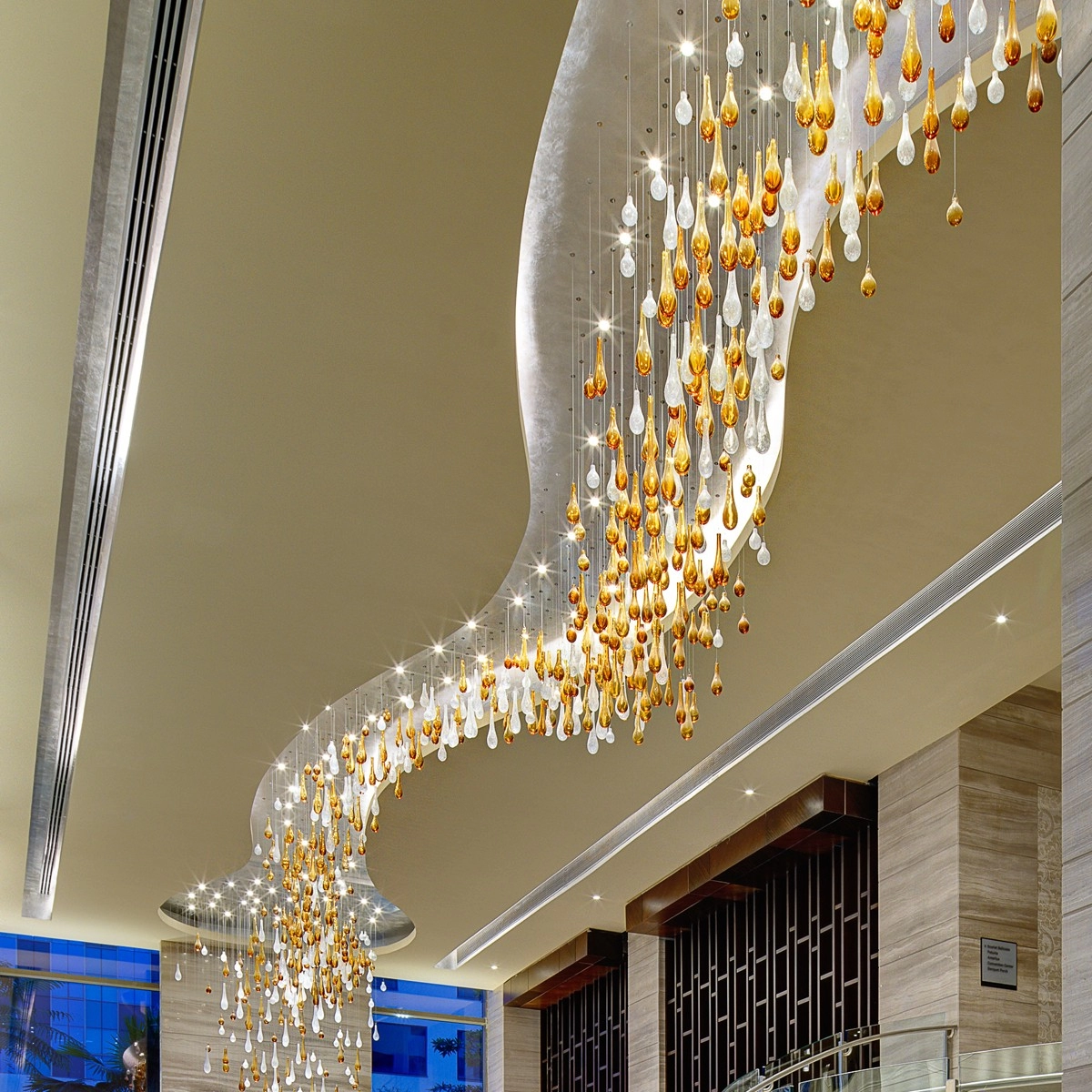 Amber glass drop chandelier