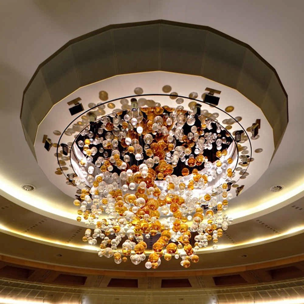 Amber bubble ball flush mount chandelier