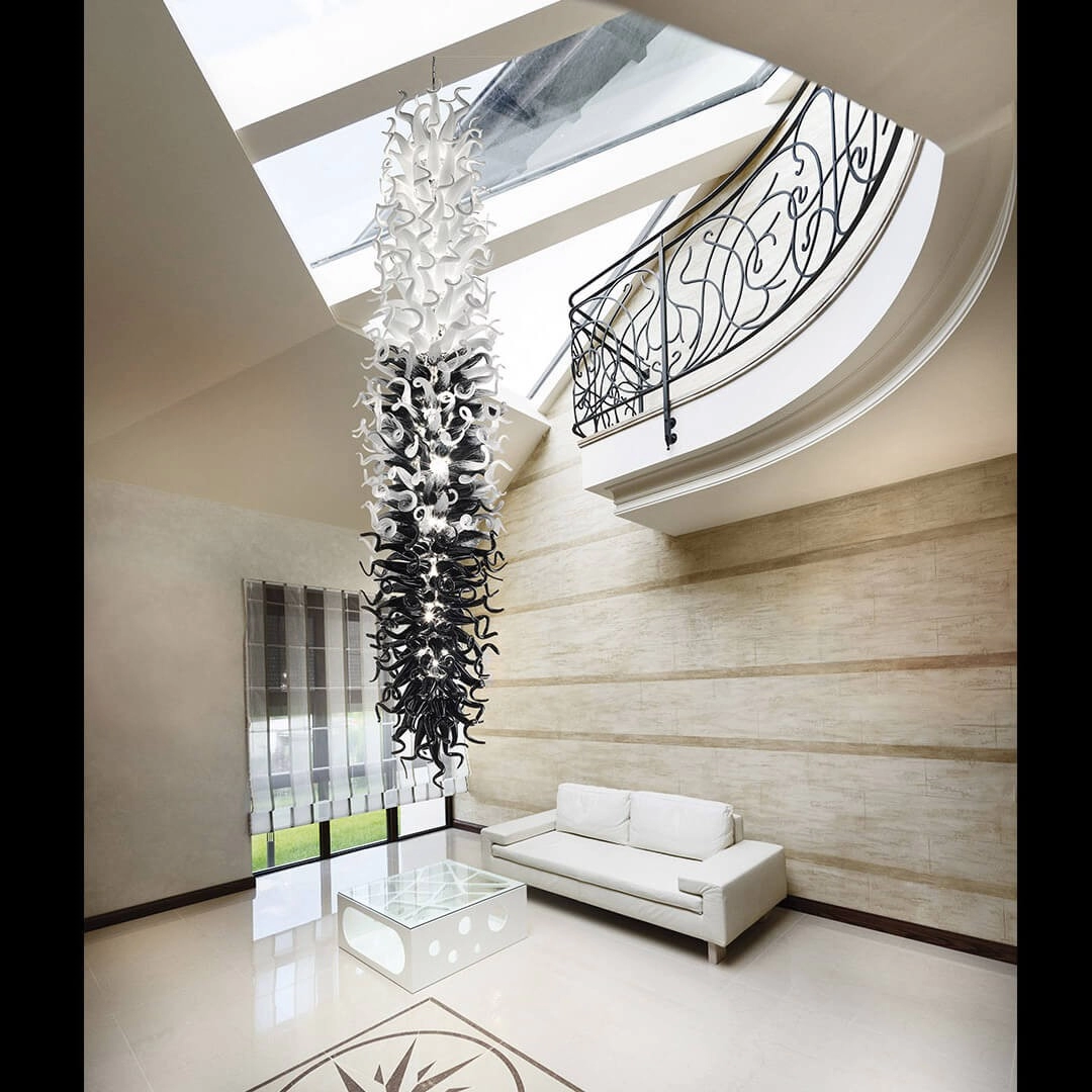 Long chihuly glass chandelier for staircase