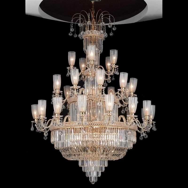 Large golden candle glass cup chandelier for event center