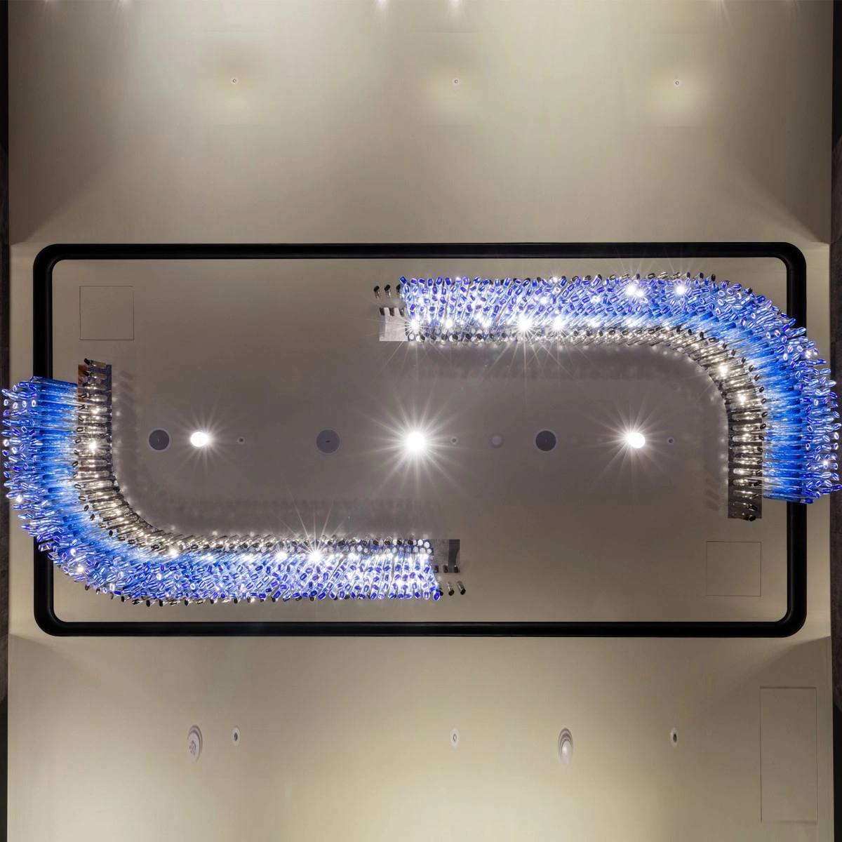 Curve symmetrical blue glass flush mount chandelier