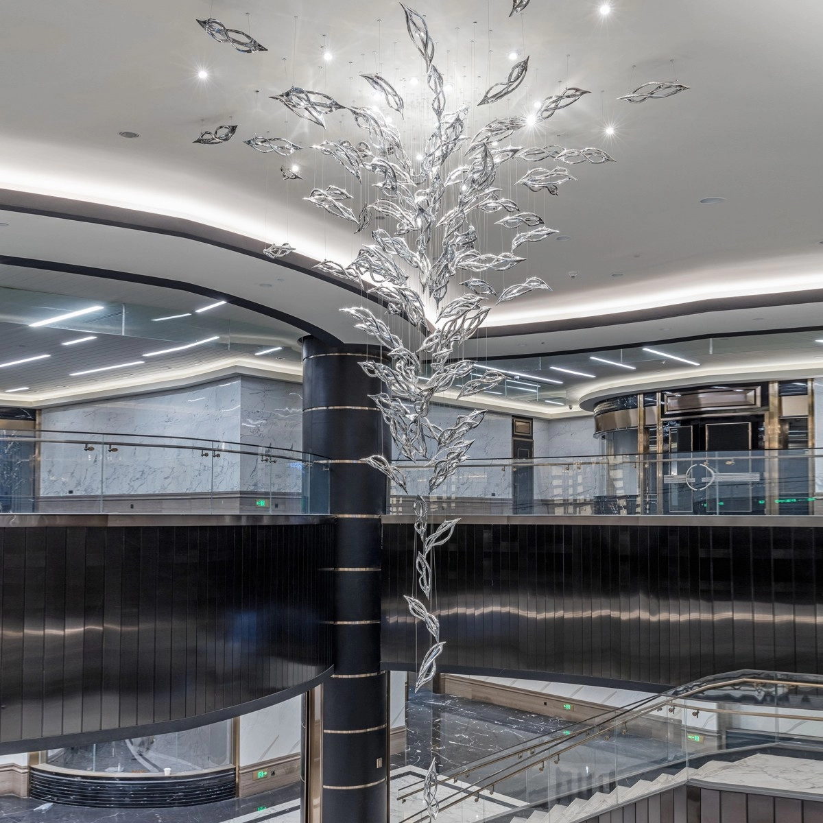 Chrome kink glass lobby chandelier