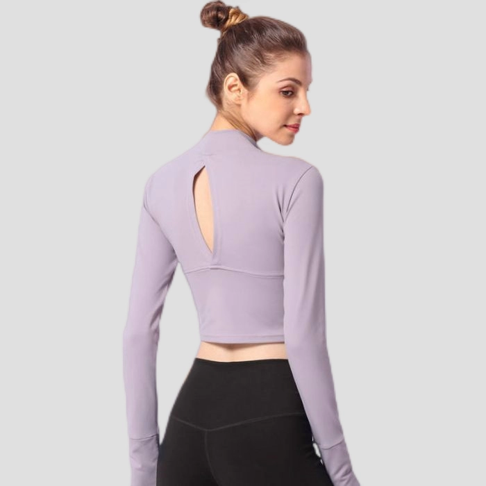 Long Sleeve Solid Yoga Top With Zip