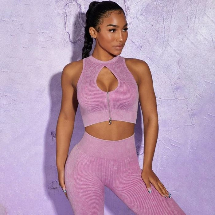 Seamless Solid Yoga Set With Zip