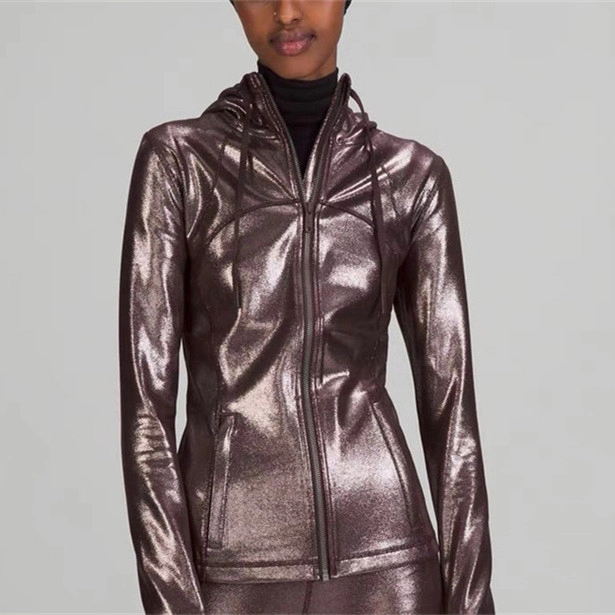 zipper-up shine jacket with thumb holes