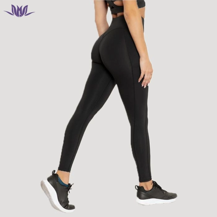Black Solid Yoga Leggings With Pocket