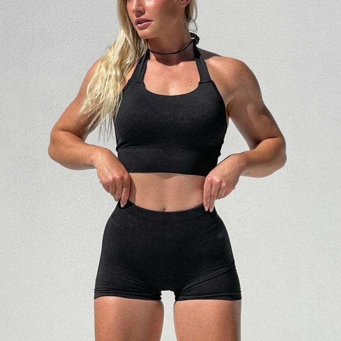 Wholesale High-Elastic Solid Yoga Shorts Set