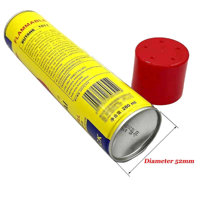 Empty Butane Lighter Can with Valve and Plastic Cover