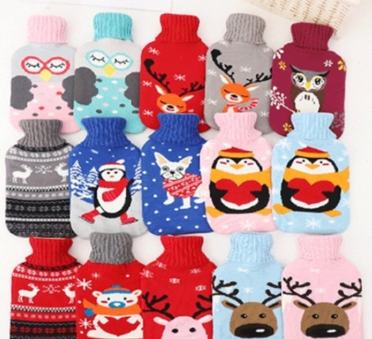 Christmas Cartoon Series 2000ml PVC Reusable hot-water bag with cover Rubber silica gel Hot Water Bottle