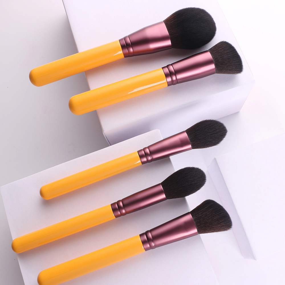 Yellow wooden handle black makeup brush set private label